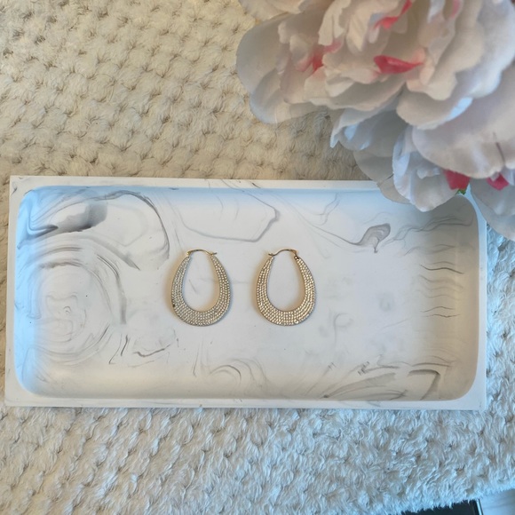 Swarovski gold and white tear drop hoops - Picture 2 of 6